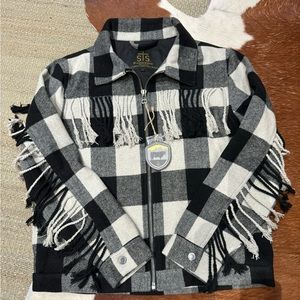 STS Ranchwear buffalo plaid fringe jacket. Adorable and goes with everything!